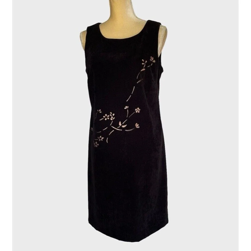 Vintage 90's Vision Apparel Black Dress Womens Size 8 Faux Suede Sleeveless - Picture 2 of 16